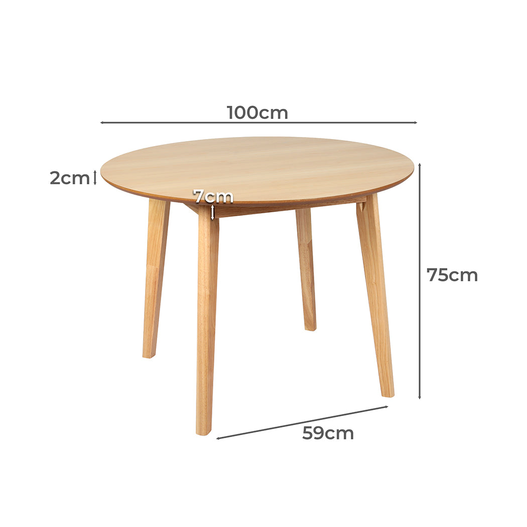 Levede Dining Table Round Rubberwood Base 100cm Natural 100 CM-1864183291687604226