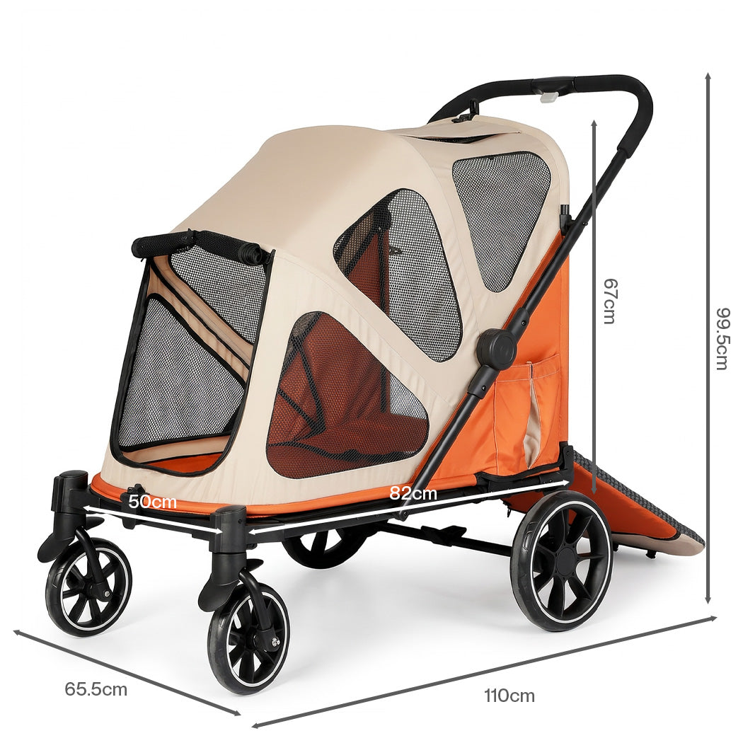 PaWz Dog Stroller Pet Pram Fold Shock Absorbing Wheels Outdoor Travel Orange-2100034992682962946