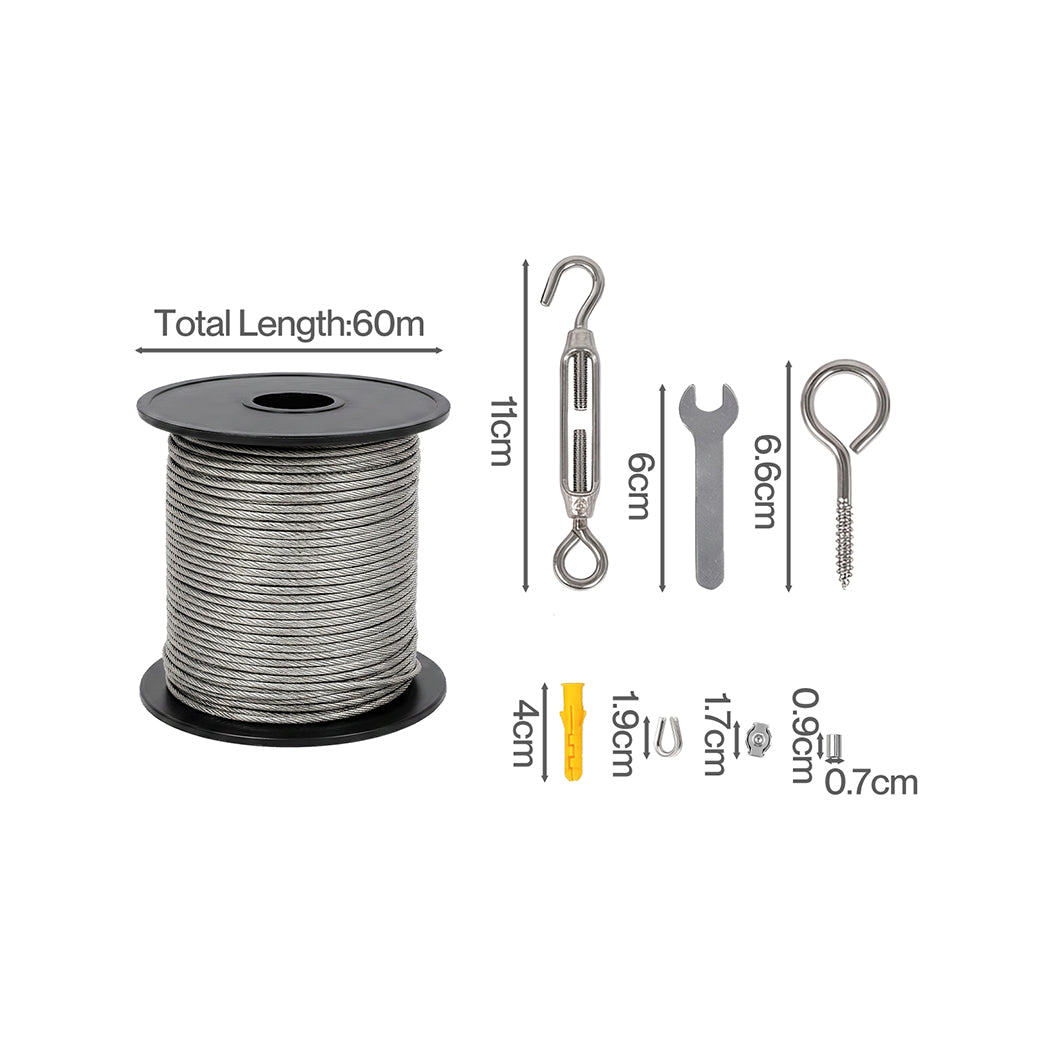 Traderight Wire Rope Kit 60M 2mm Stainless Steel Garden for Climbing Plants-2109799594773385219