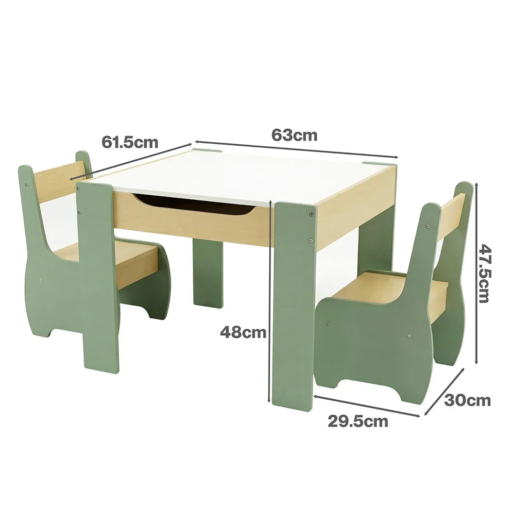 Levede Kids Table and Chairs Set 3-in-1 Chalkboard Storage Learning Dining Desk-2050056790908997634