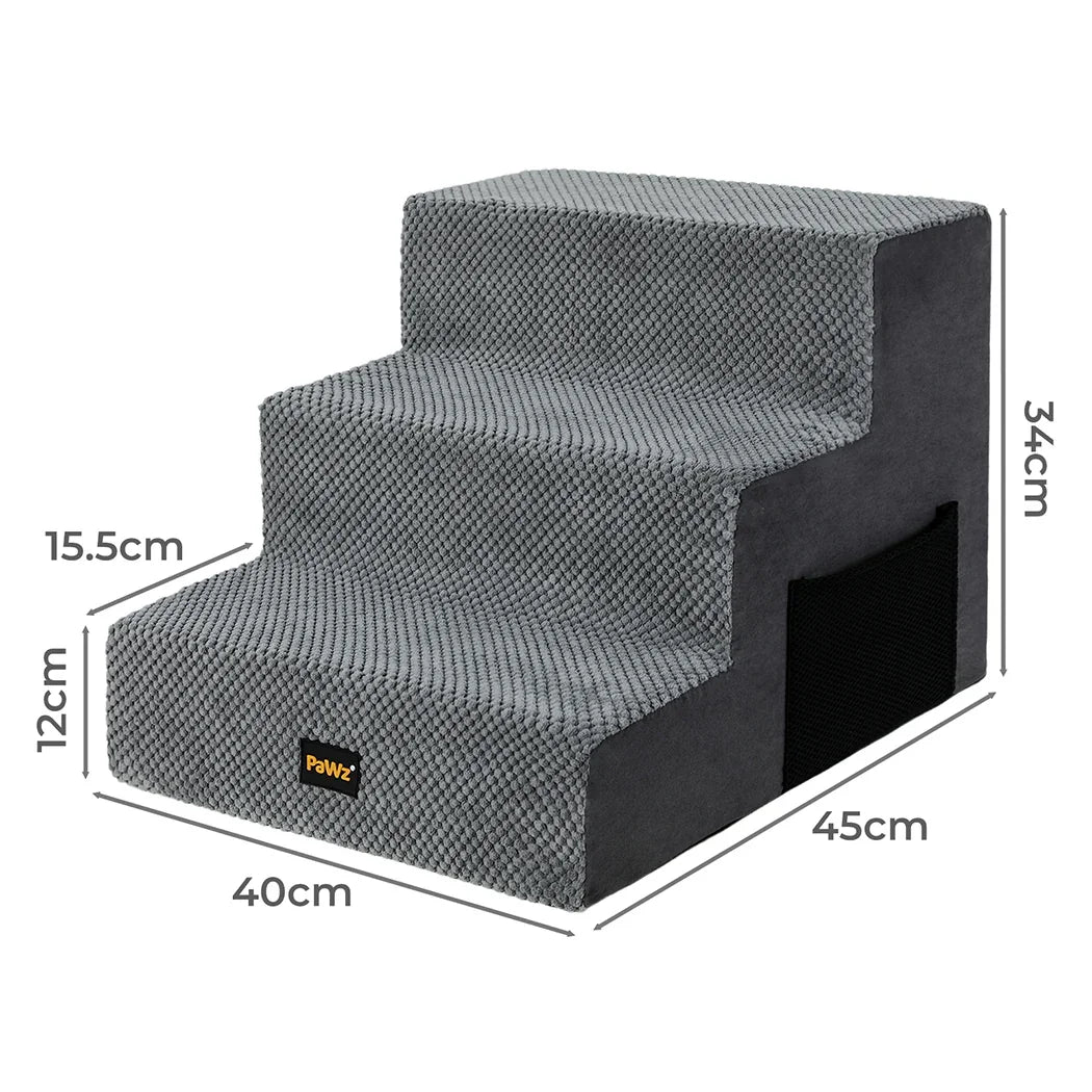 Pawz 3 Steps Pet Stairs Dog Ramp High Density Foam Grey-2006733392930017282