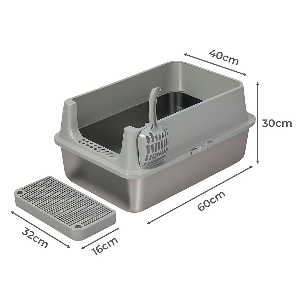 Pawz Stainless Steel Large Semi-Enclosed Cat Litter Box-2050056807145148418