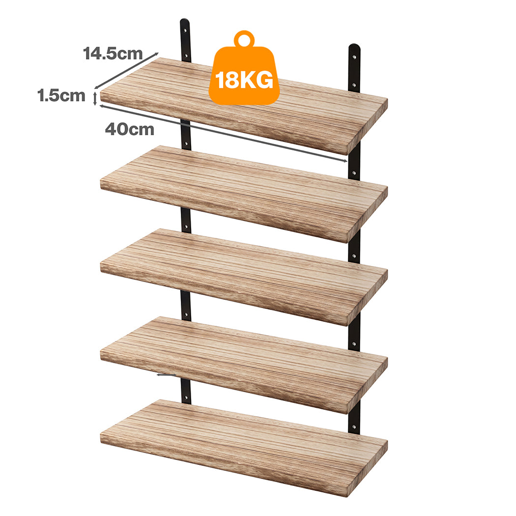 Levede Floating Wall Shelves 5Pcs Wood Wall Mounted Rustic Display Rack Bedroom-2050059023742537730