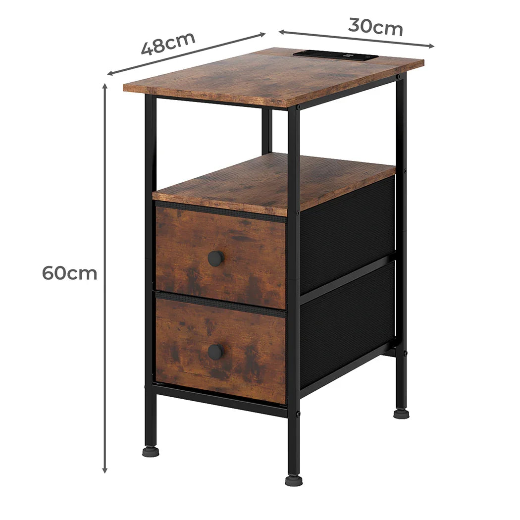 Levede Bedside Table Side Table 2 Drawers Cabinet Brown-2050056916507430914