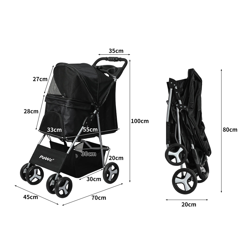 PaWz 4 Wheels Pet Stroller Dog Cat Cage Black-2065254344764297218