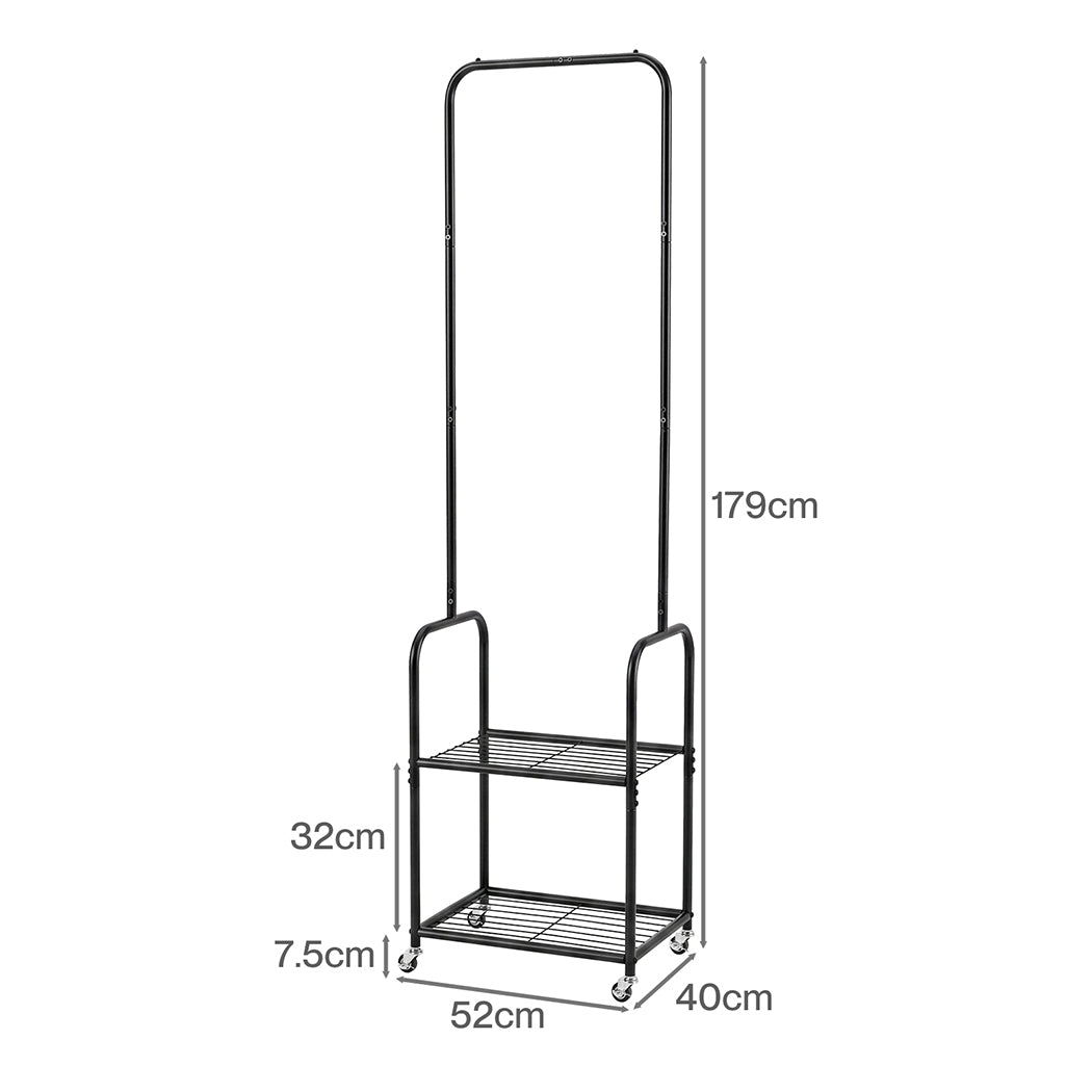 Levede Clothes Rack Heavy Duty Garment Rack 2 Shelf Locking Wheels Bedroom Black-2100034940497432578