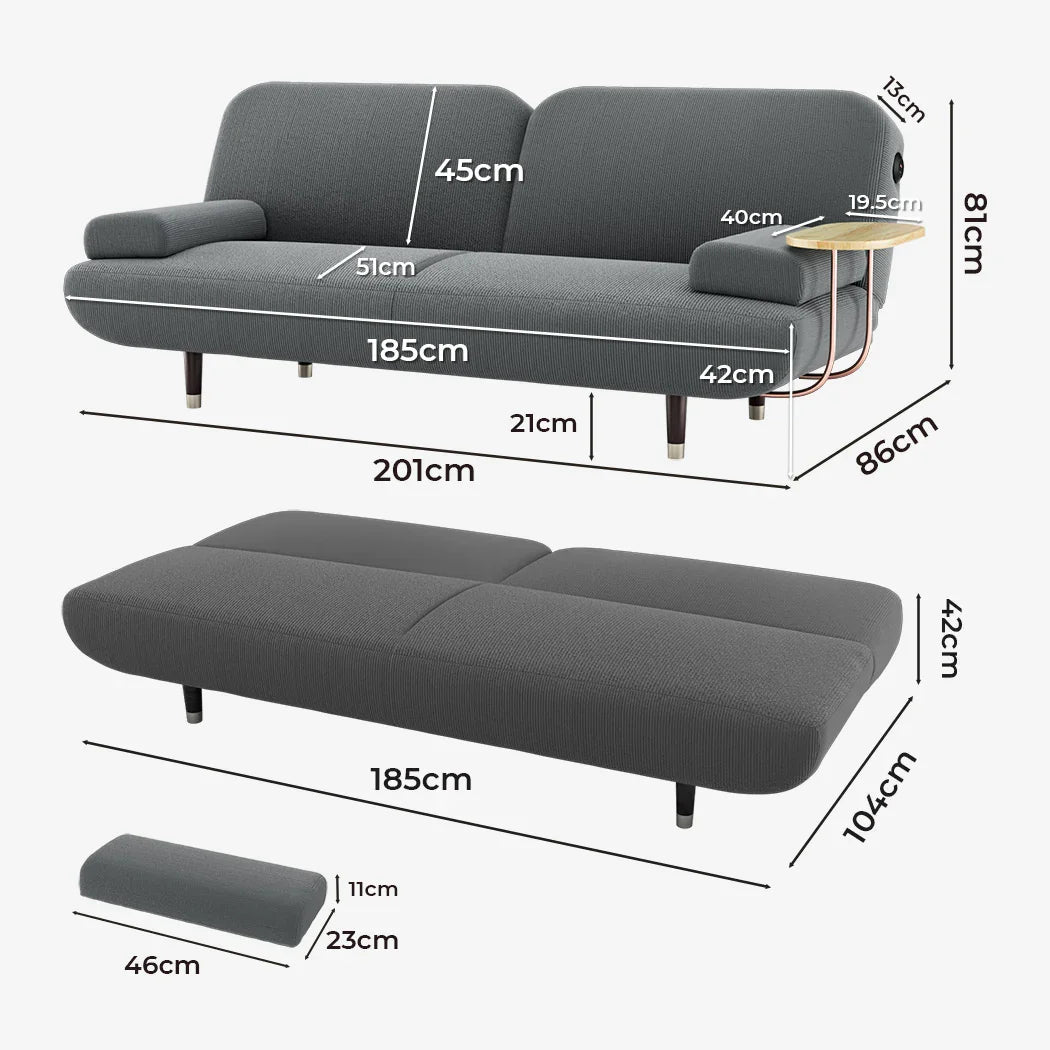 LEVEDE  CONVERTIBLE SOFABED WITH USB CHARGE AND SIDE TABLE-2006732844742873090