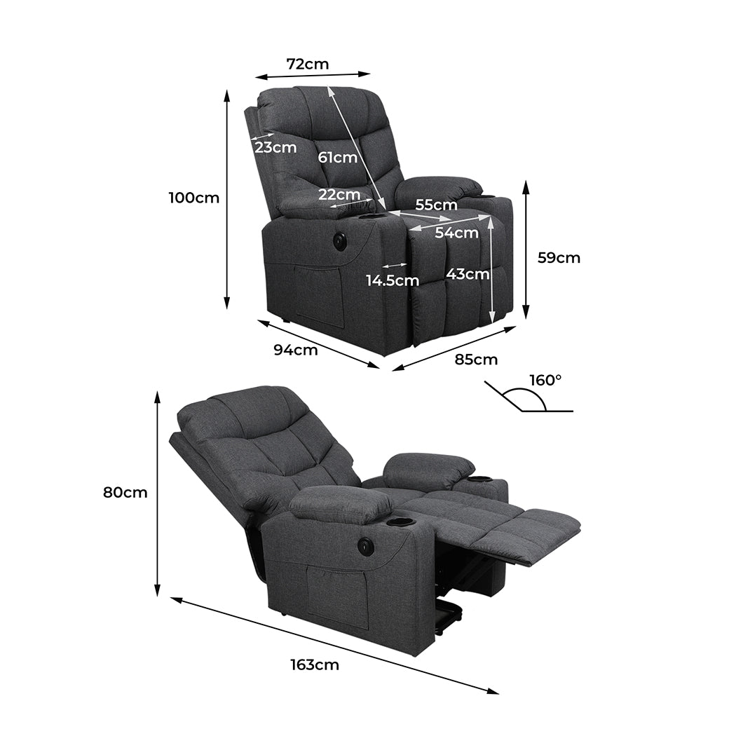 Levede Recliner Chair Electric Lift Grey-1864184459734159362