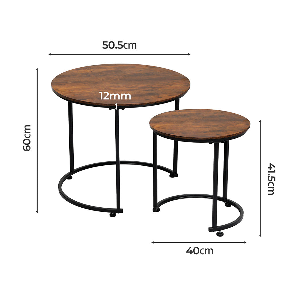 Levede Round Nesting Table Coffee Table Wood Side Table-1984023719873482754