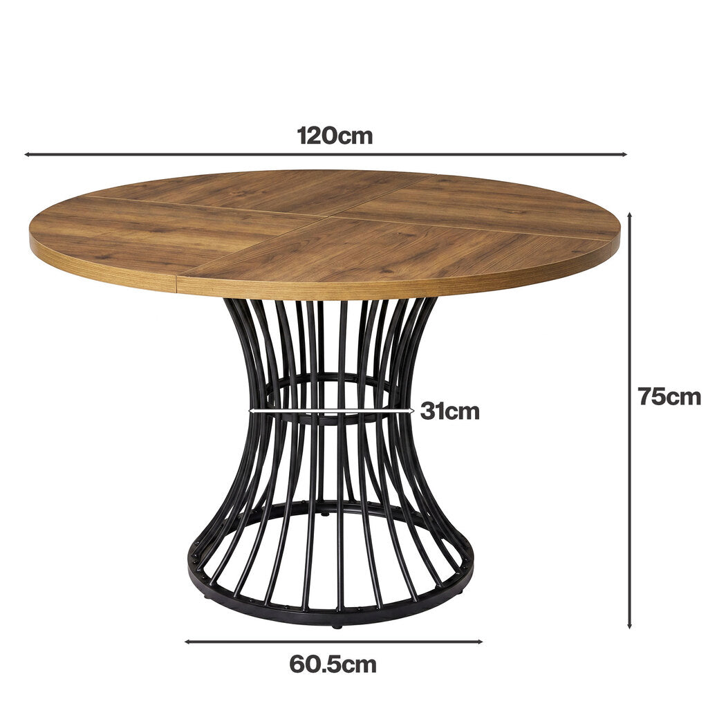 Levede Dining Table 120cm Round Dining Table 30mm MDF Retro Brown-2100034939201392642