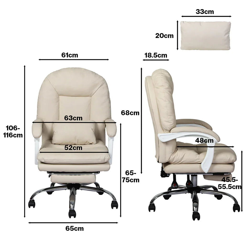 Levede Executive Office Chair Footrest PU Leather Tilt Gaming Work Seat Beige-2050056782683967490