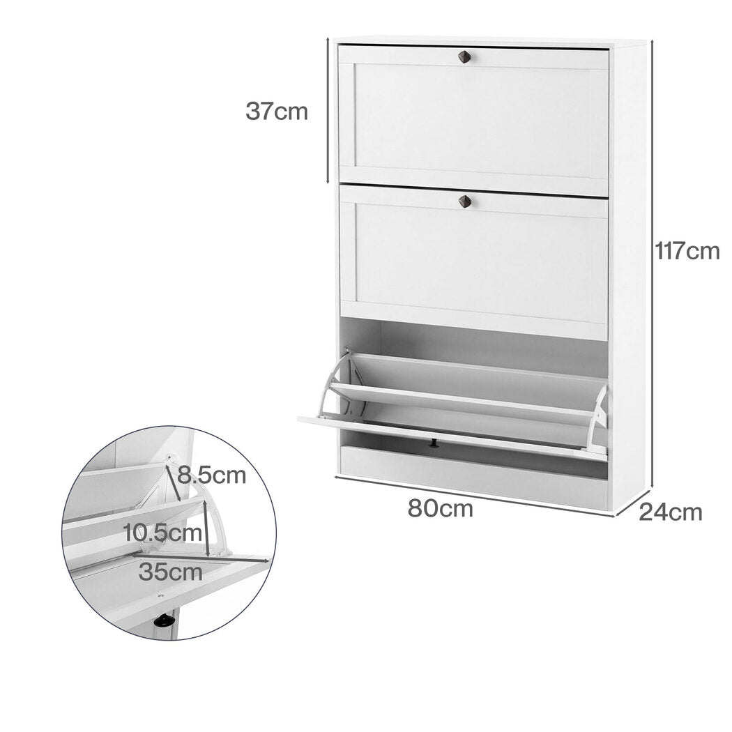 Levede Shoe Cabinet 3 Flip Drawers Adjustable Shelf Shoe Organiser Storage Rack-2050059010387873794
