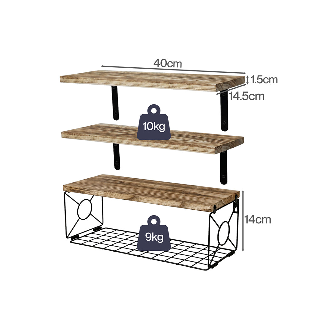 Levede Floating Wall Shelf 3 Pcs DIY Wall Mount Shelves Book Display Rack Basket-2061251867652001794