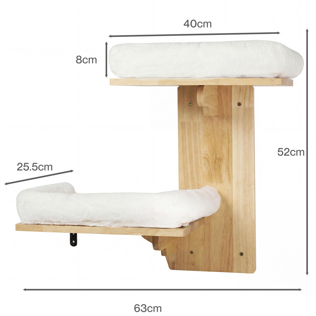 Pawz Cat Wall Shelves 2 Steps Wide Perch Soft Beds for Large Cats Climbing White-2100034992867512322