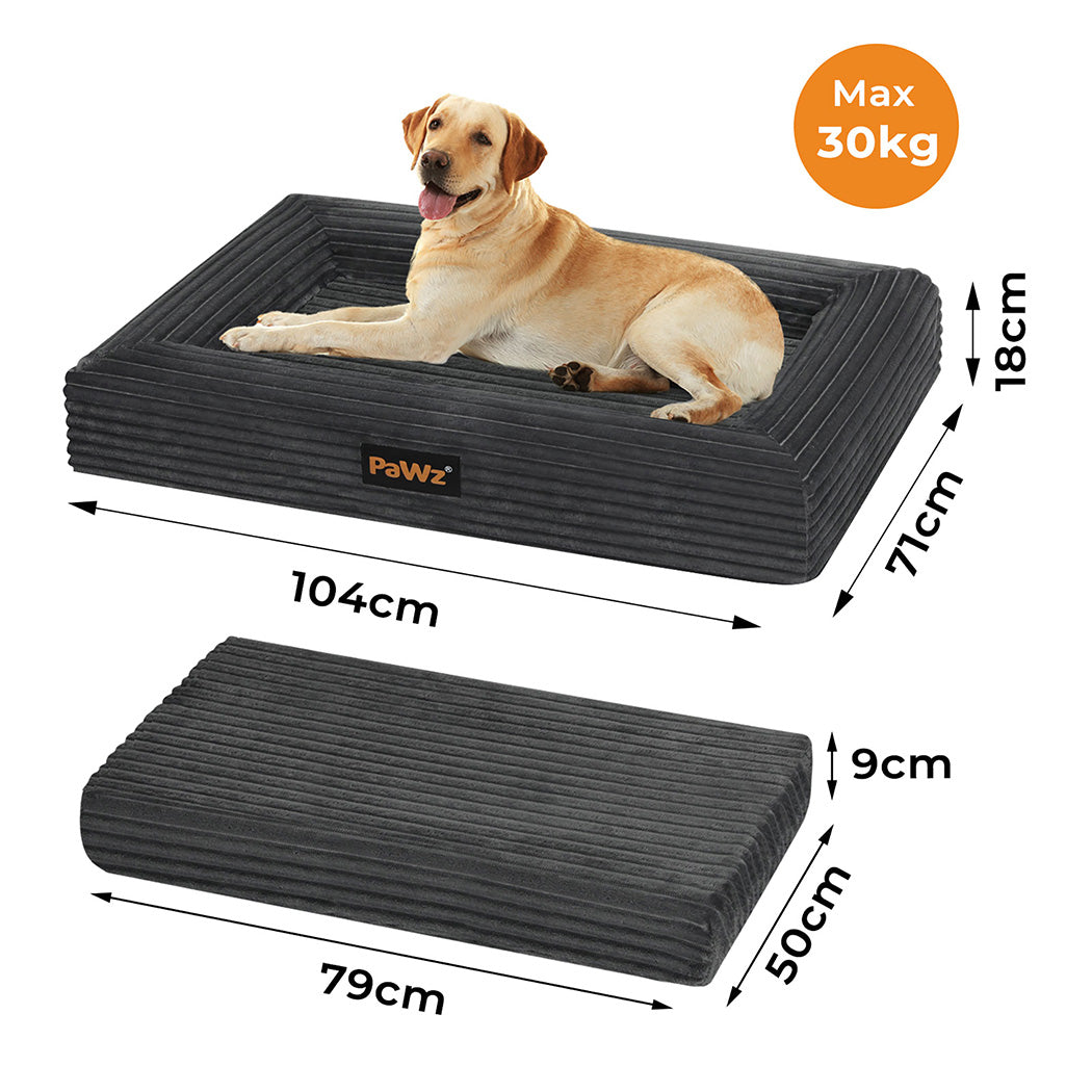 Pawz XL Size Orthopedic Dog Bed with Corduroy Removable Cover Waterproof Washable Grey-2065254249218052098