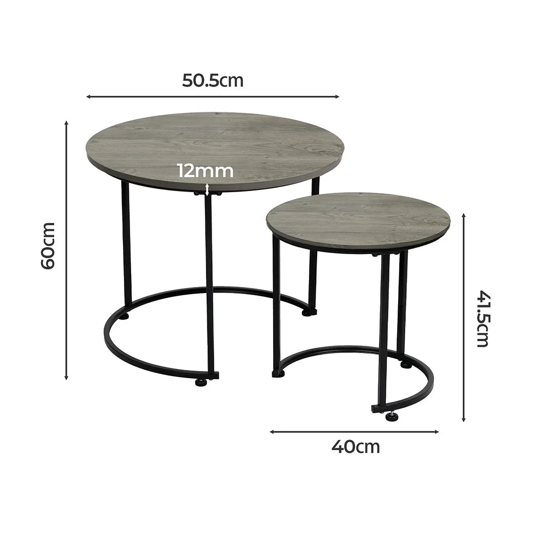 Levede Round Nesting Table Coffee Table Wood Side Table-2006732776656736258