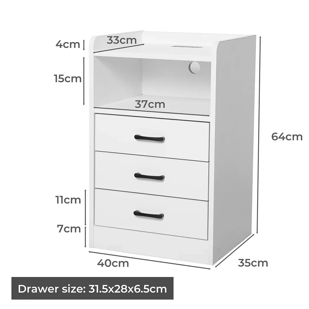 Levede Bedside Table USB Charger Outlet LED White-2029387251049435138