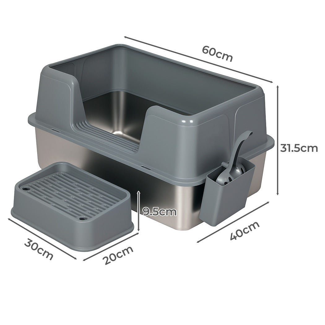 Pawz Stainless Steel Cat Litter Box Large Semi-Enclosed Easy Cleaning Pet Toilet-2050056767278288898