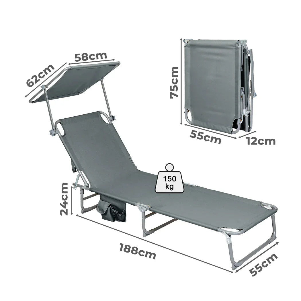 Levede Foldable Lounge Chairs with Canopy Grey-2018816823004368898