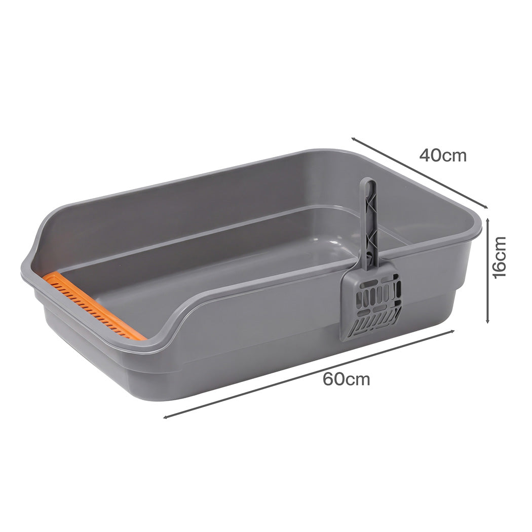Pawz Large Cat Litter Box High Sided Open Top Cat Litter Tray 60cm Grey-2072893574265049090
