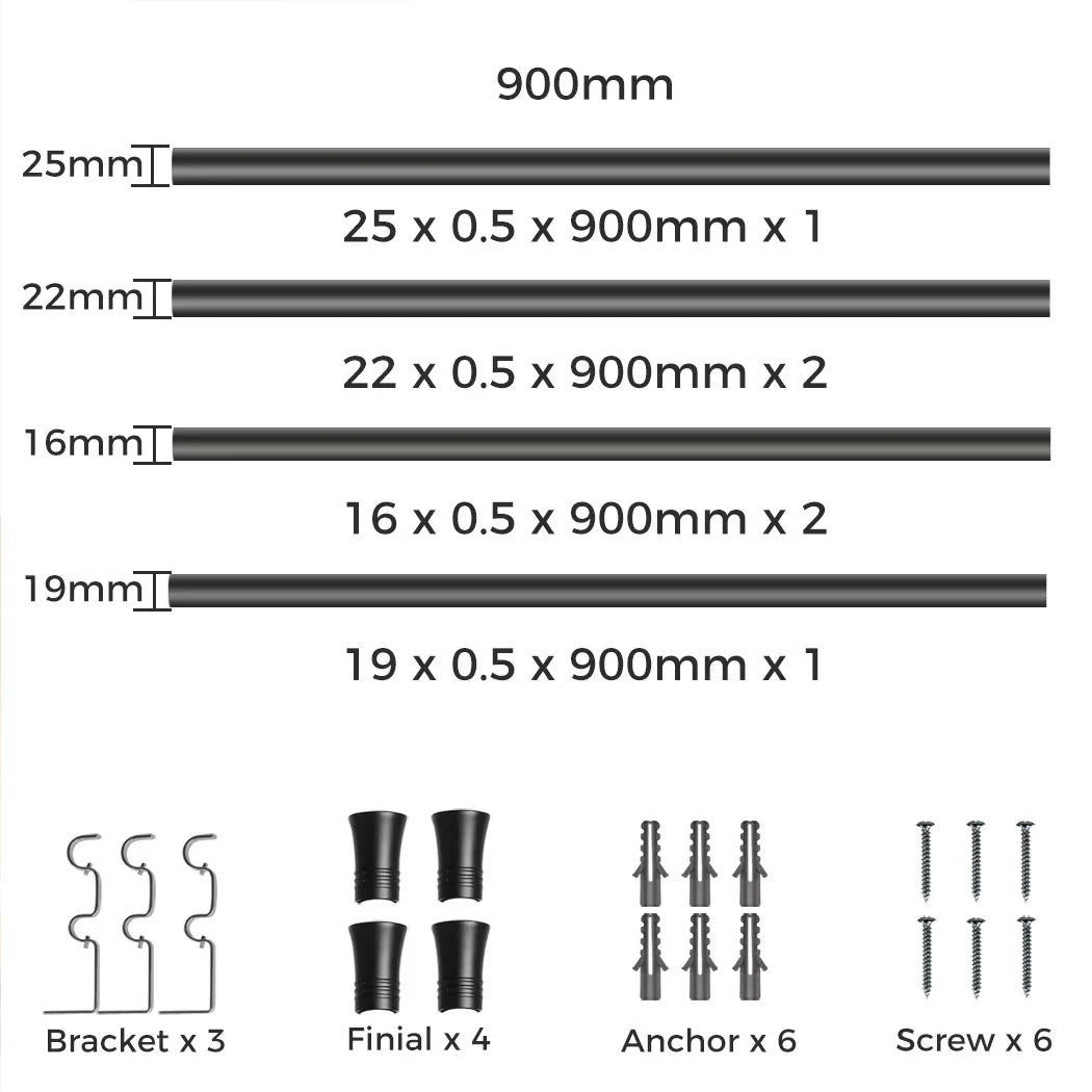 Marlow Black Double Curtain Rod Steel Pole Pommel Set Extendable Adjustable-2018816770139361282