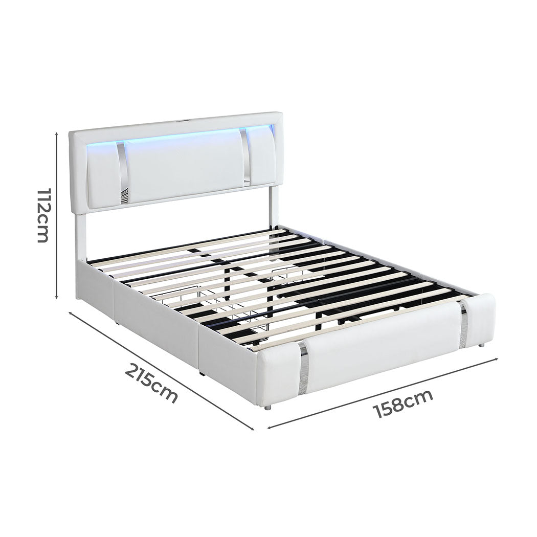 Levede Double Bed Frame With Adjustable Headboard White-1894516790126579714