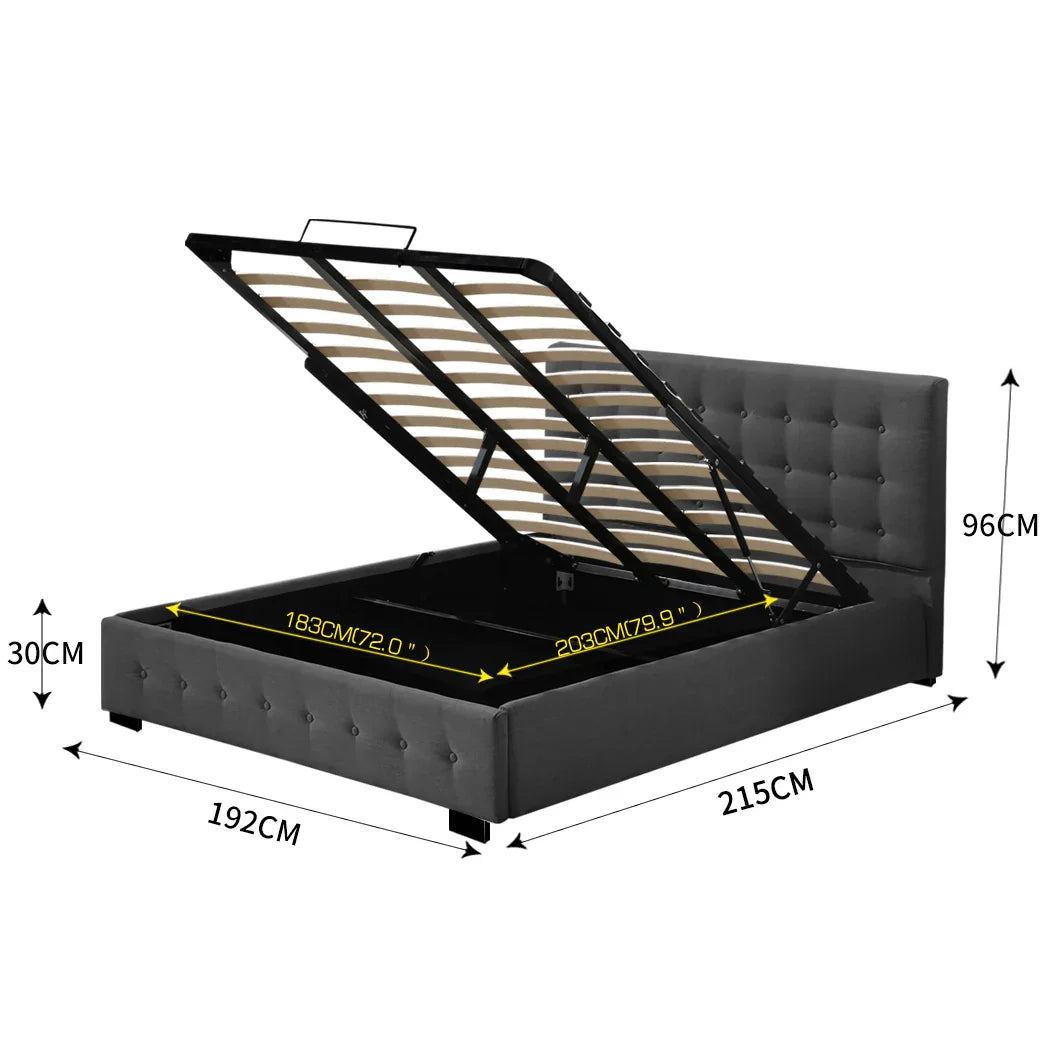 Levede Fabric Bed Frame King Tufted Dark Grey-2006733222549000194