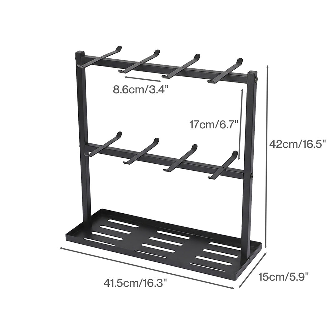 Levede Mug Rack 2 Tier 16 Hook Metal Coffee Cup Holder Stand Organizer Kitchen-2072893556690915330