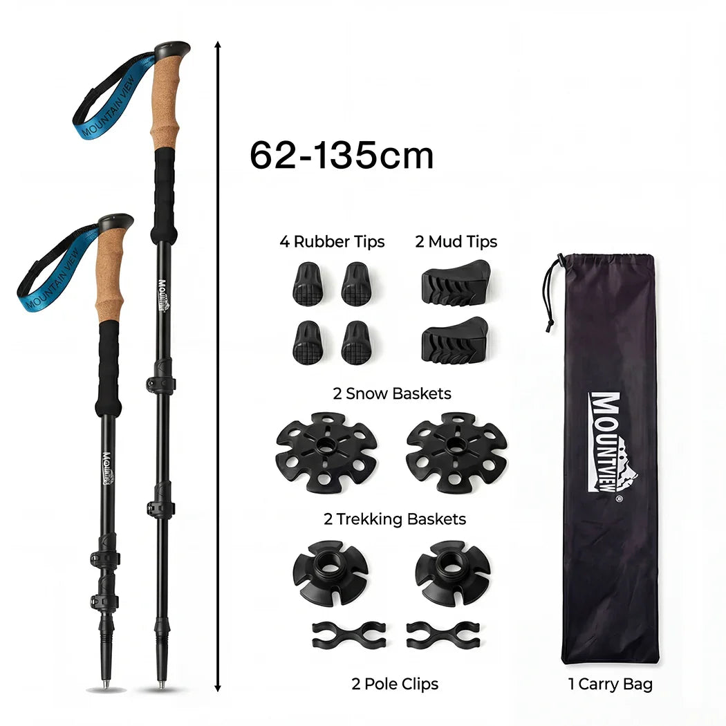 Mountview 2 Pcs Hiking Trekking Poles Walking Stick Adjustable Lightweight Black-2050059022798819330