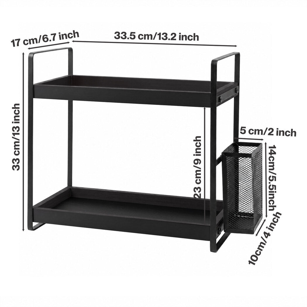 Levede 2 Tier Countertop Organiser Classic Storage Rack Bathroom Kitchen Black-2072893554912530434