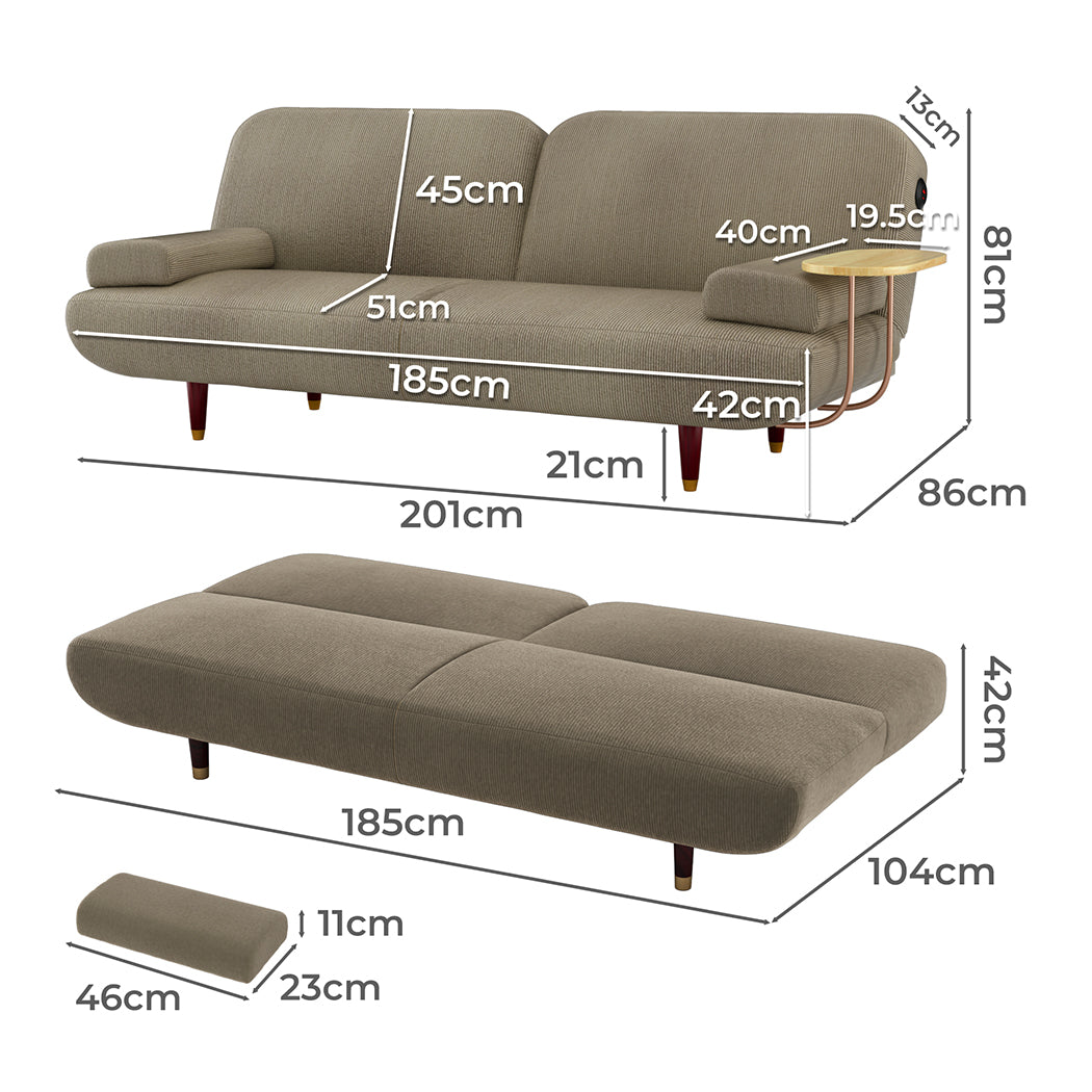 LEVEDE  CONVERTIBLE SOFABED WITH USB CHARGE AND SIDE TABLE