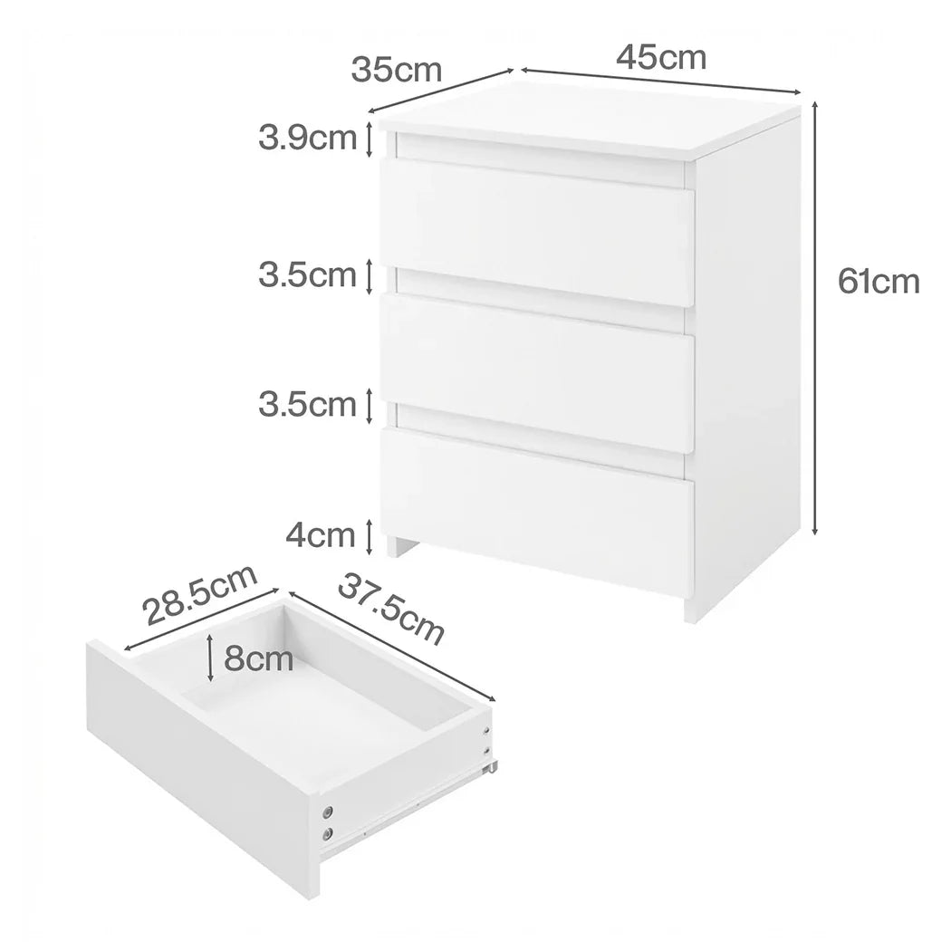 Levede Bedside Table Side Table 3 Drawers Storage Nightstand Bedroom Cabinet-2050056781023023106