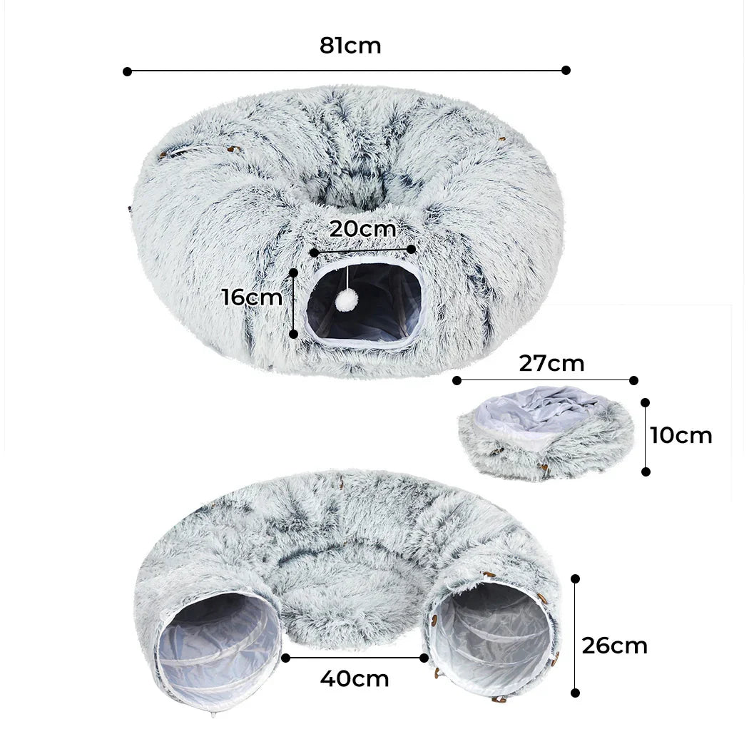 Pawz Cat Tunnel Foldable Fluffy Plush Play Tube Grey-2006732904436207618