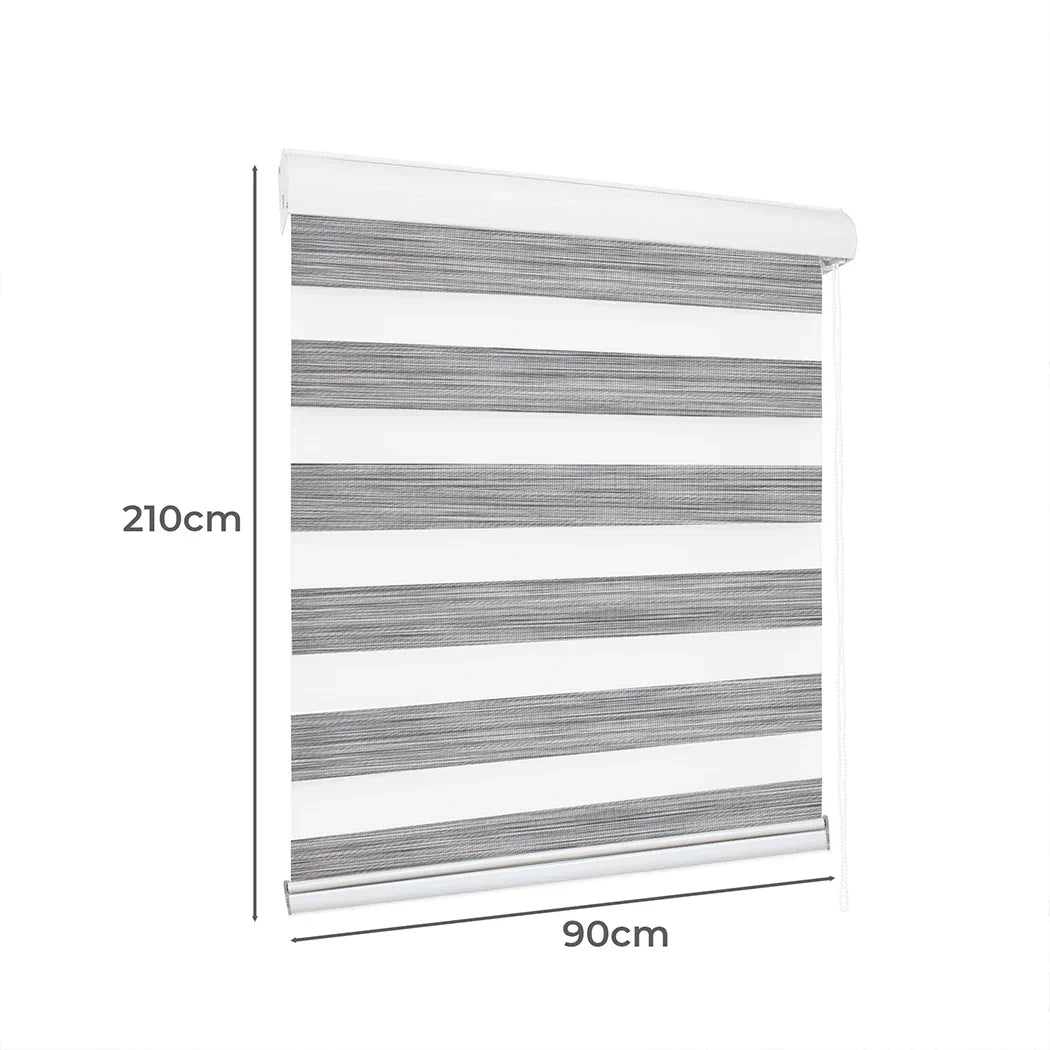 Marlow Blackout Zebra Roller Blind Curtains 90x210 Grey-2018816733489532930