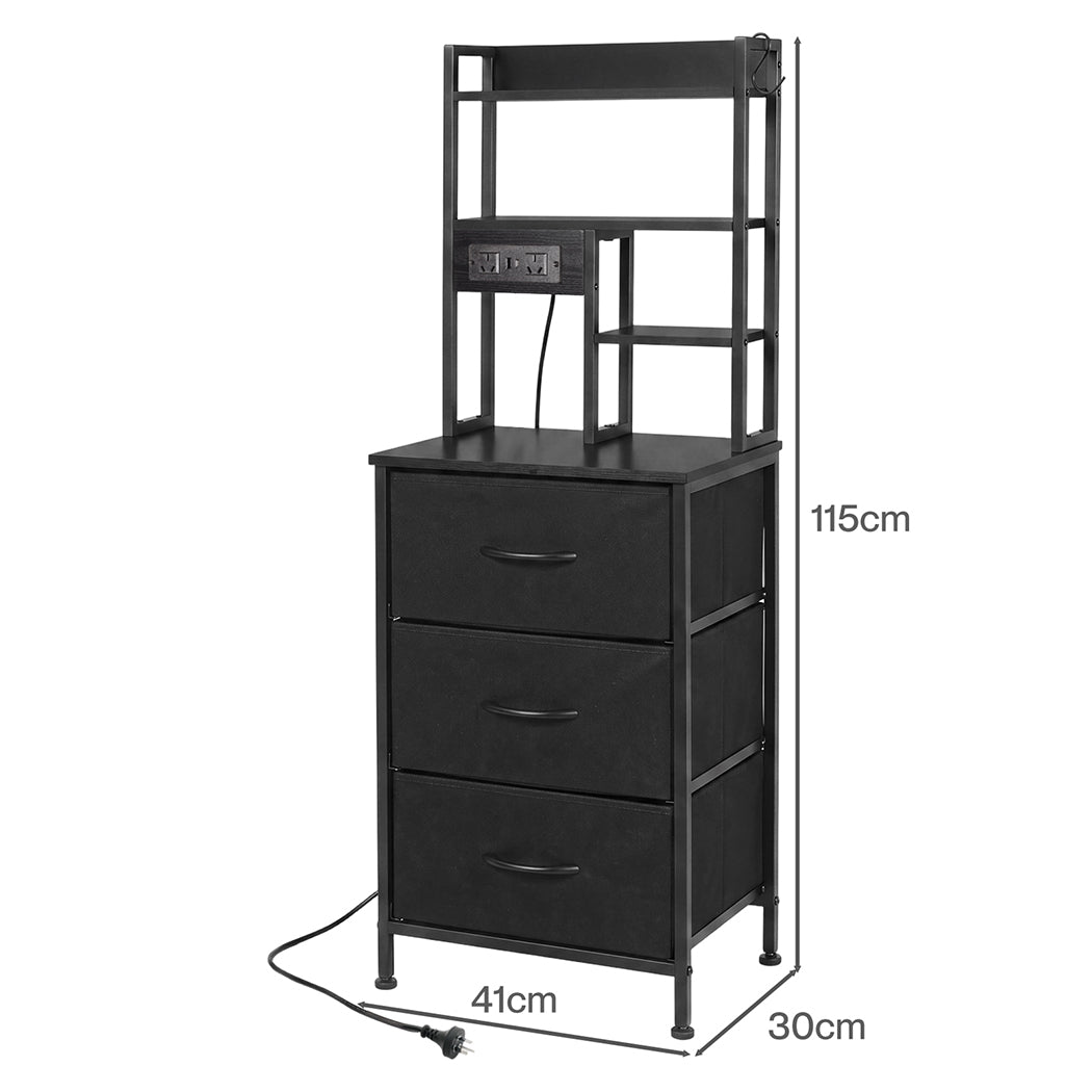 Levede Bedside Table with Charging Station 3 Drawer RGB Light Night Stand Black-2109799597017337859