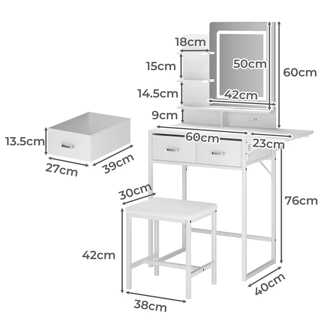 Levede Dressing Table LED Makeup Mirror Stool Set Vanity Desk Fold-up Panel-2050056768968593410