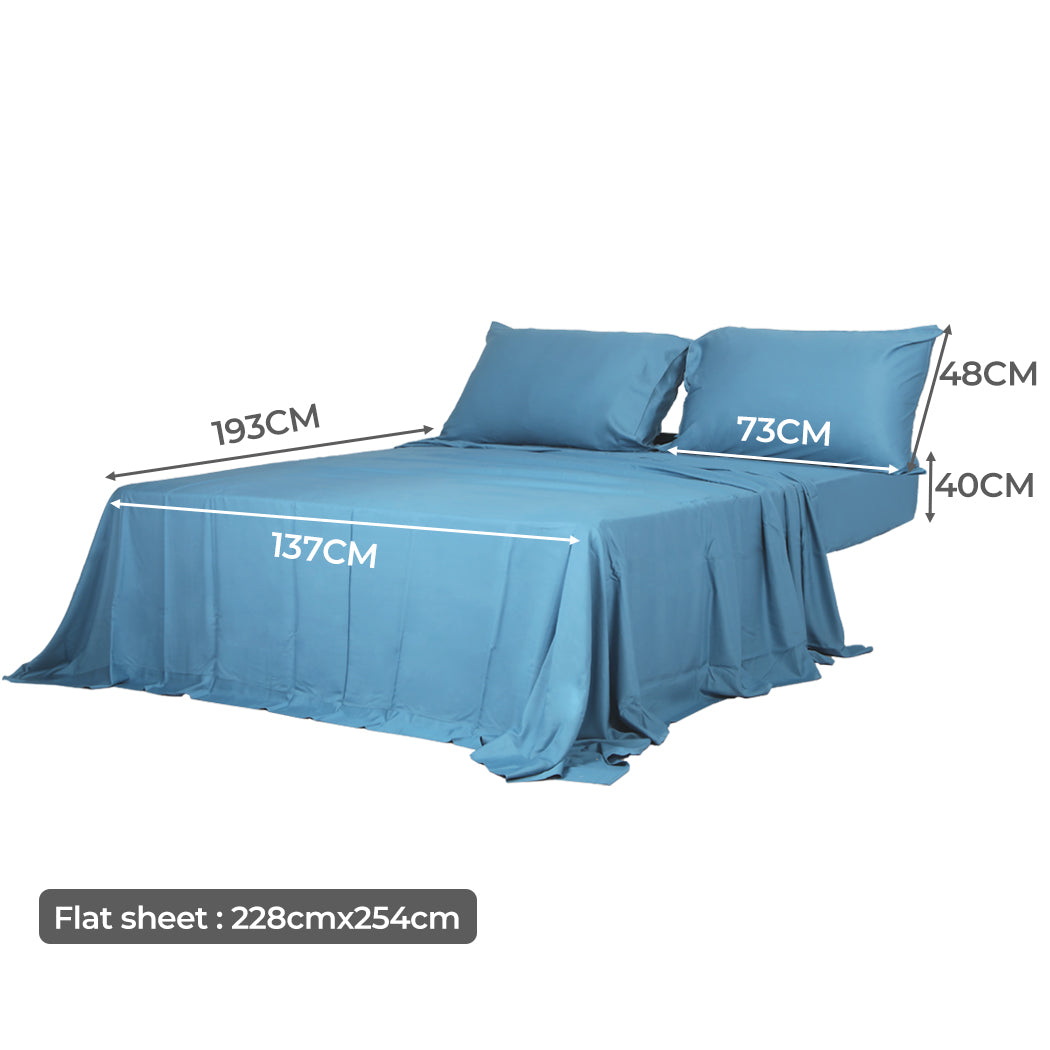 Dreamz 4pcs Double Size 100% Bamboo Bed Sheet Set in Blue Colour-1864183183050936322