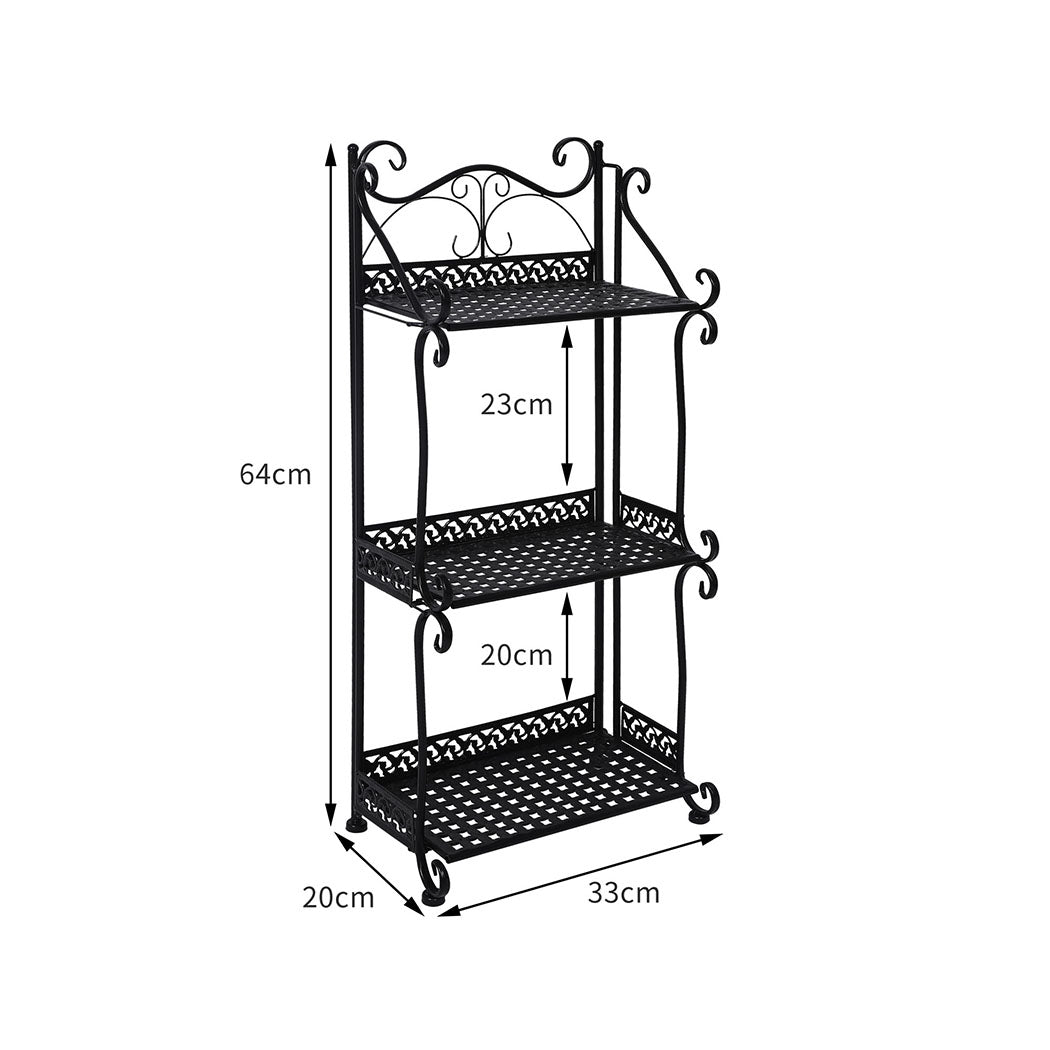 Levede Plant Stand 3 Tiers Outdoor Indoor Black-2065254382647250946