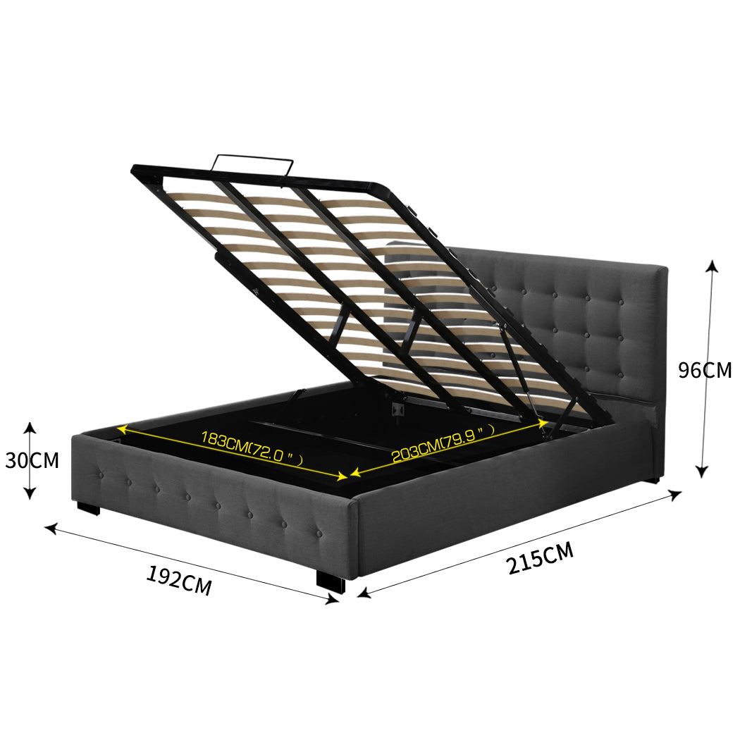 Levede Fabric Bed Frame King Tufted Dark Grey-1864183186045669378