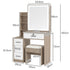 Levede Dressing Table Vanity Stool Set Sliding LED Mirror Makeup Storage Shelves Natural-2072893560272850946