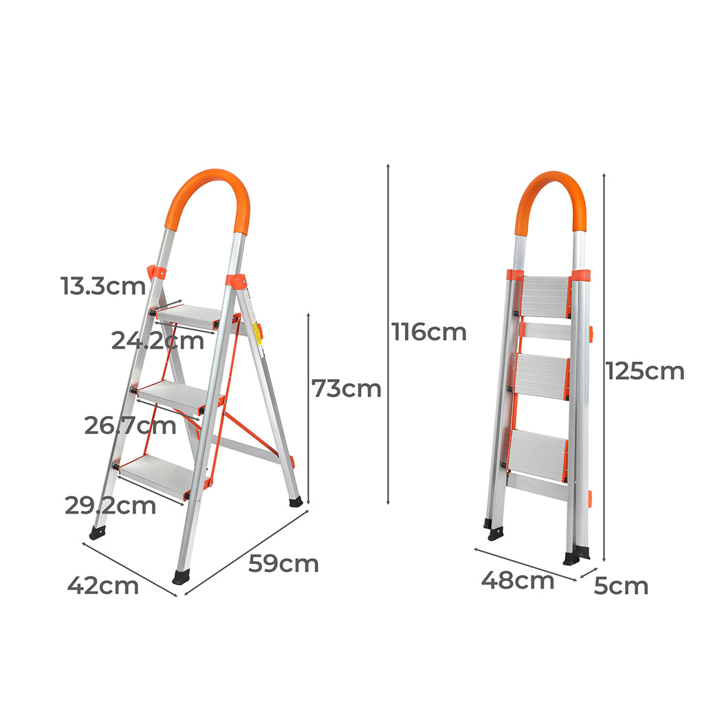 Traderight 3 Step Ladder Folding Aluminium-1864184279626551298