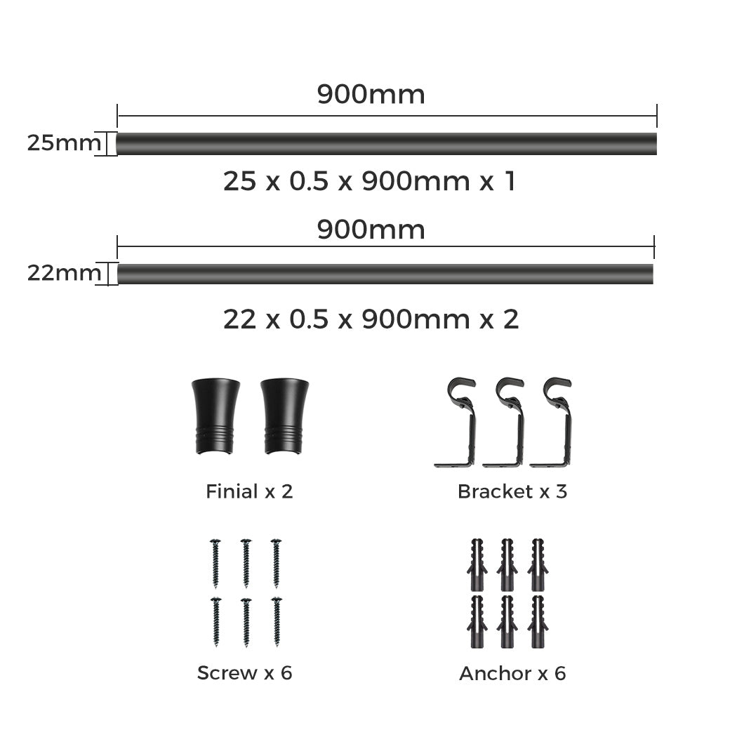 Marlow Black Curtain Rod Steel Quiet Rail Pole Pommel Set Extendable-1894516738410811394
