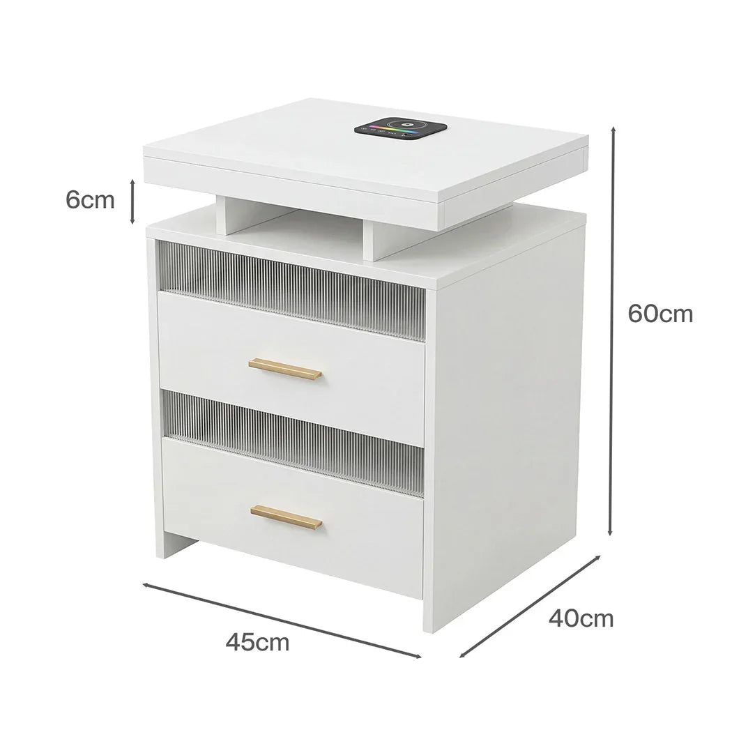 Levede Smart Bedside Table RGB Motion Sensor Charging Nightstand Bedroom Modern-2050056780293214210