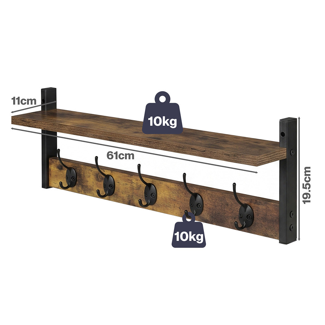 Levede Coat Rack Shelf Wall Mounted Entryway Double Hook Wall Floating Hat Rack-2050059009775505410