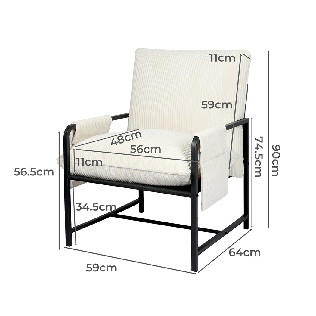 Levede Metal Framed Lounge Chair Corduroy in Beige-1919278353102278658