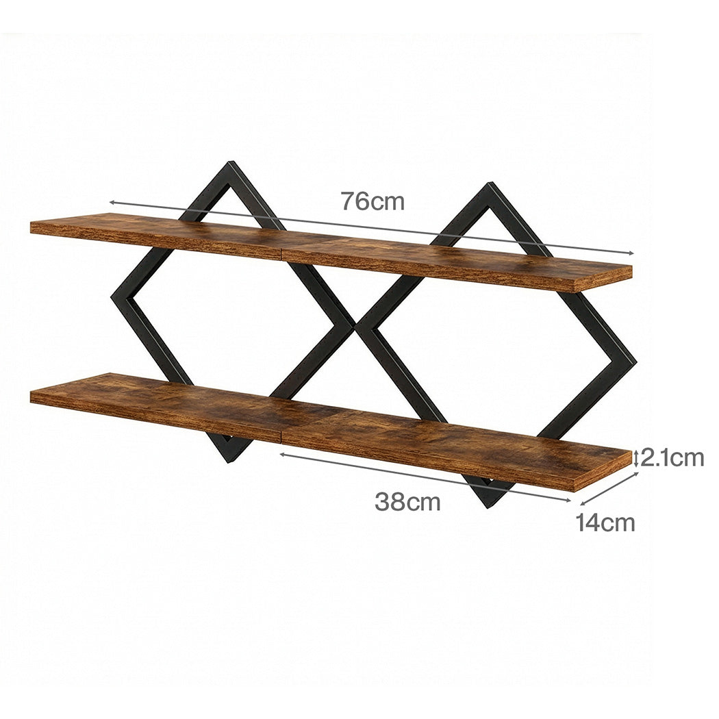 Levede Wall Shelf Floating 2 Tier Storage Decorative Bookshelf 2 Pcs Living Room-2072893560688087042
