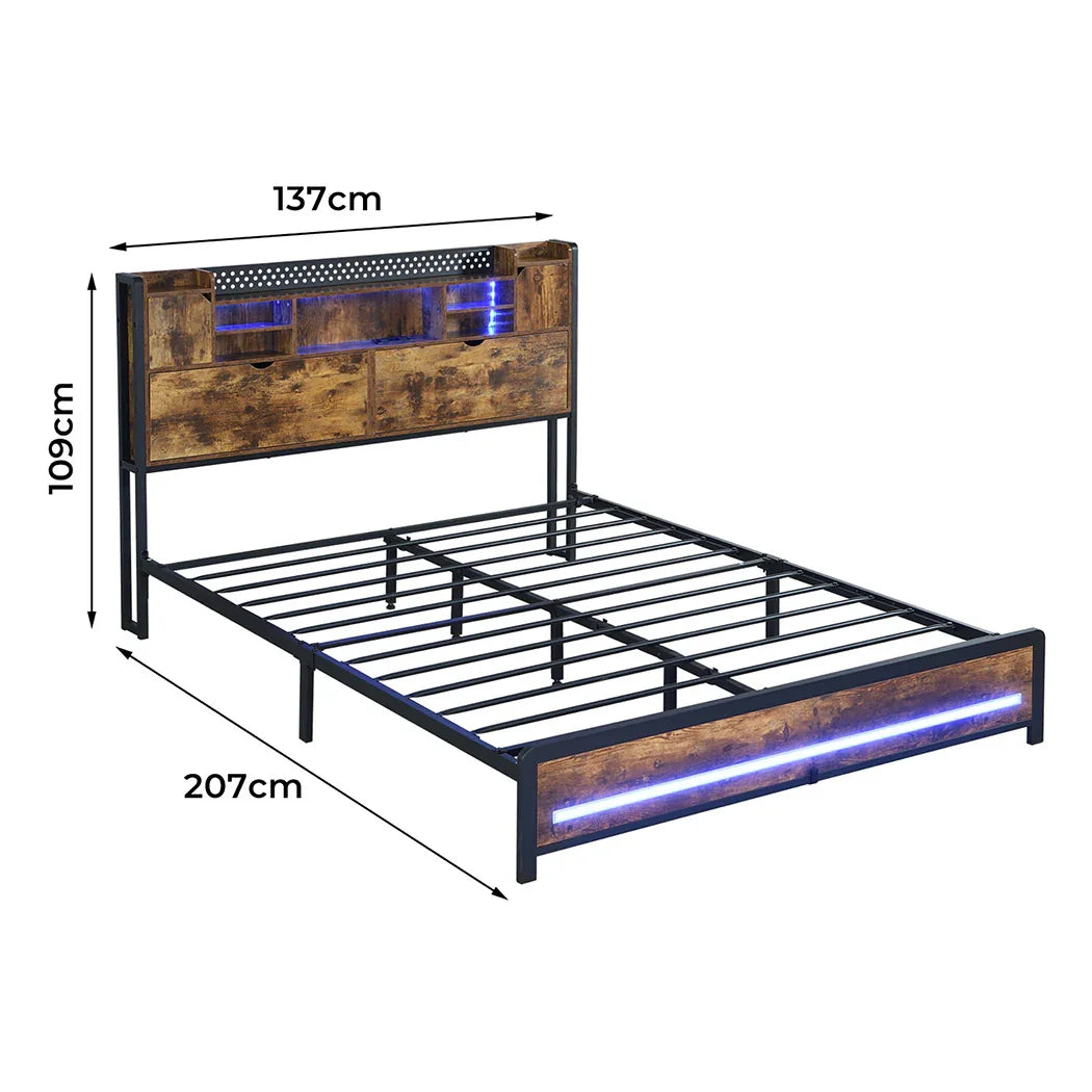Levede Double Bed Frame Storage Headboard Industrial-2006732901386948610