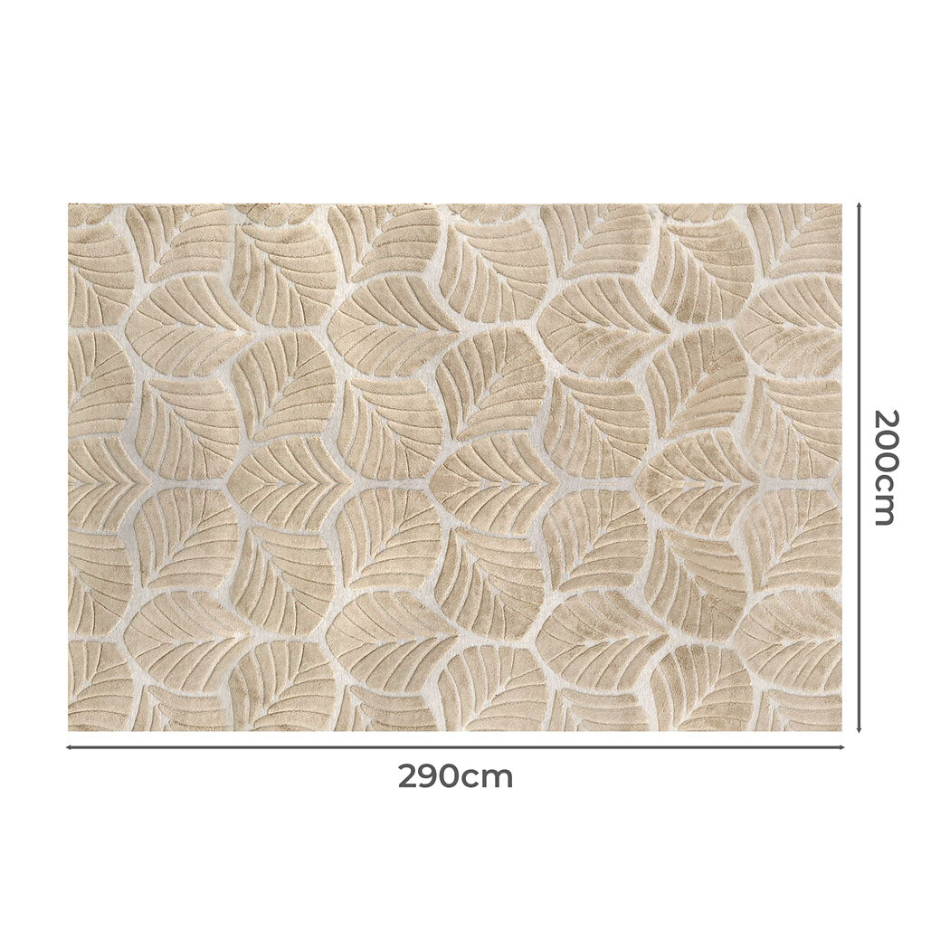 Marlow Floor Rug Soft Embossed Carpet Non Slip Plush Shaggy Rugs Leaf Pattern-1894516741241966594