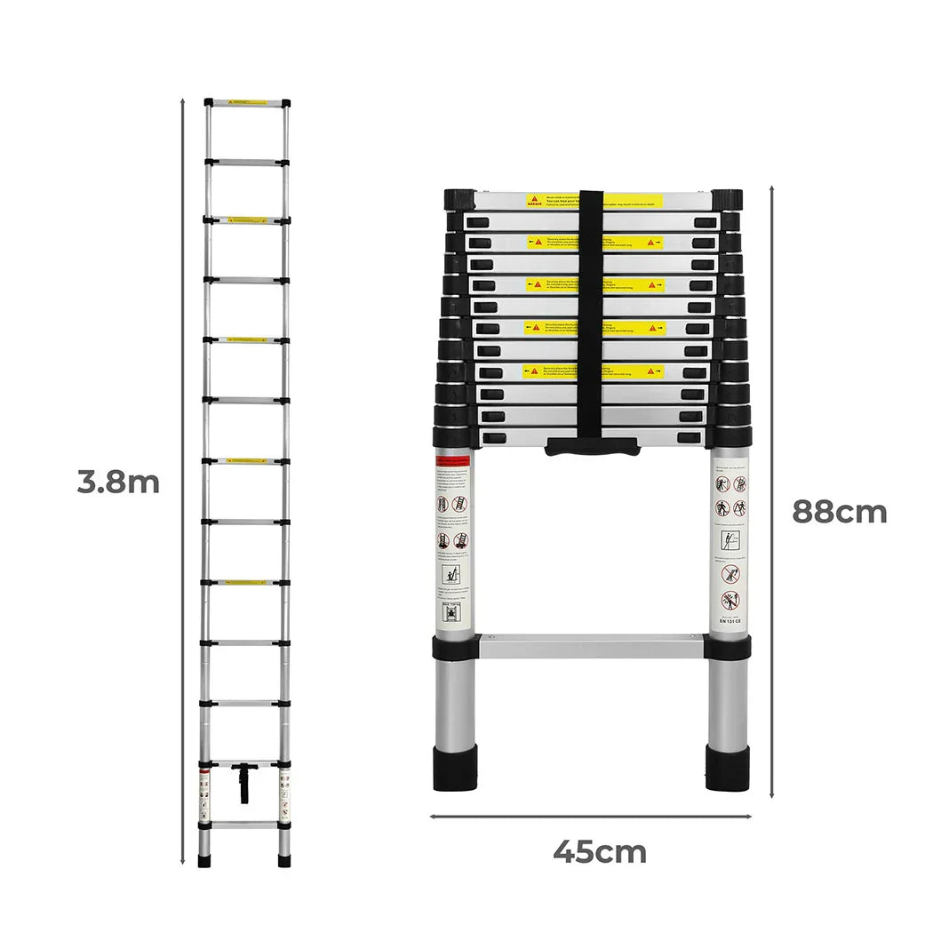 Traderight Multipurpose Ladder Telescopic 3.8M Silver 3.8 Meter-2006733179595132930