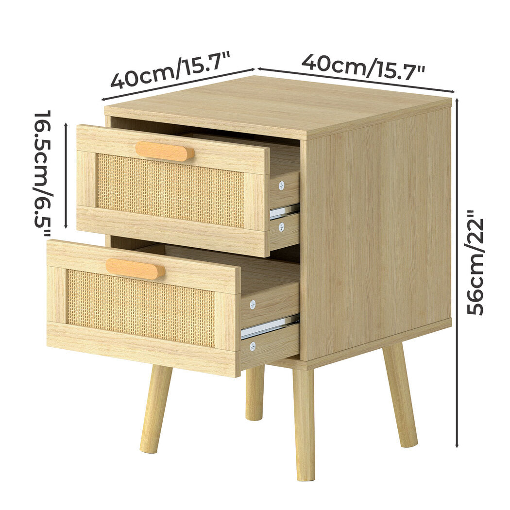 Levede 2x Bedside Tables Set Wooden Side Table Nigntstand Bedroom Rattan Drawers-2027211049656258562